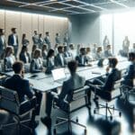 Sala de conferencias moderna con jóvenes emprendedores atentos a una presentación tecnológica.