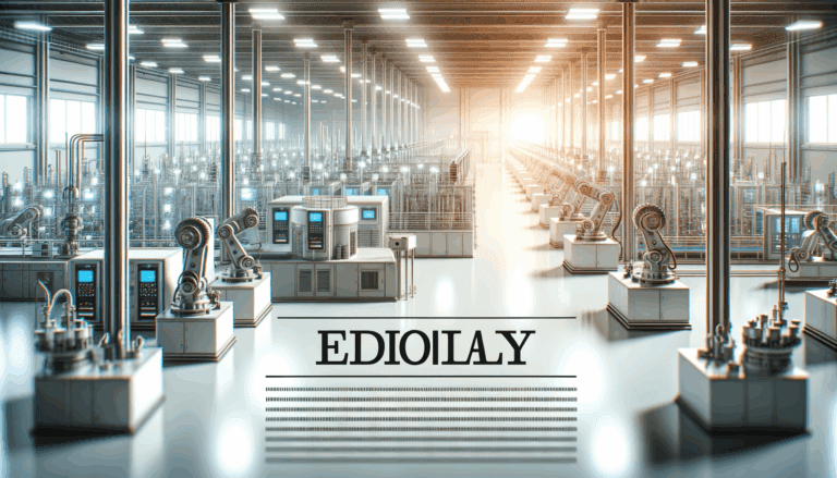 Fábrica moderna equipada con maquinaria automatizada y tecnología digital.