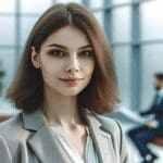 Retrato de una joven ejecutiva en un entorno de oficina moderna