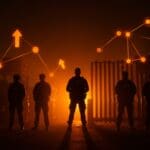 Agentes de ICE y Patrulla Fronteriza recibiendo pago durante el shutdown 2025, con representación visual del impacto en políticas migratorias y comercio.