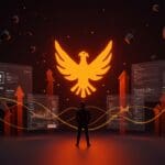 Comparación visual entre frameworks web destacando Elixir Phoenix con un fénix y símbolos de escalabilidad y desarrollo fullstack para startups tecnológicas.