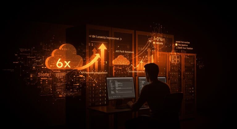 Migración tecnológica de serverless a servidores Go con mejora en latencia API y arquitectura SaaS en ecosistema startup.