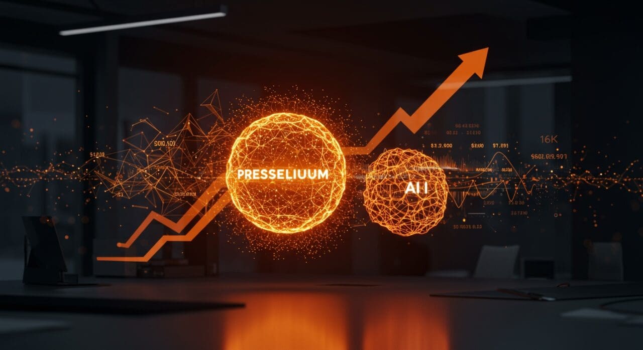 Ilustración de la adquisición de Prezentium por Prezent AI que destaca la valoración de 400 millones y liderazgo en soluciones de IA aplicadas.
