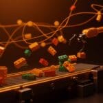 Inteligencia artificial automatizando la clasificación de piezas LEGO, destacando innovación y eficiencia en startups tecnológicas.