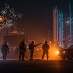 Equipo de bomberos voluntarios de SpaceX en Starbase en acción, simbolizando innovación y gestión avanzada en seguridad espacial.