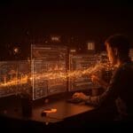 Desarrollador trabajando con SQL online y base de datos SQLite, ilustrando el crecimiento SaaS y 11 mil usuarios diarios.