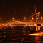 Mini turbina eólica vertical innovadora generando energía limpia en barcos y vías públicas, destacando tecnología sostenible y movilidad sostenible.