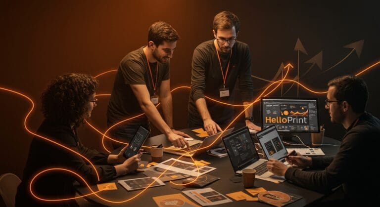 Startups valencianas integrando marketing impreso y digital para estrategias híbridas innovadoras en branding.