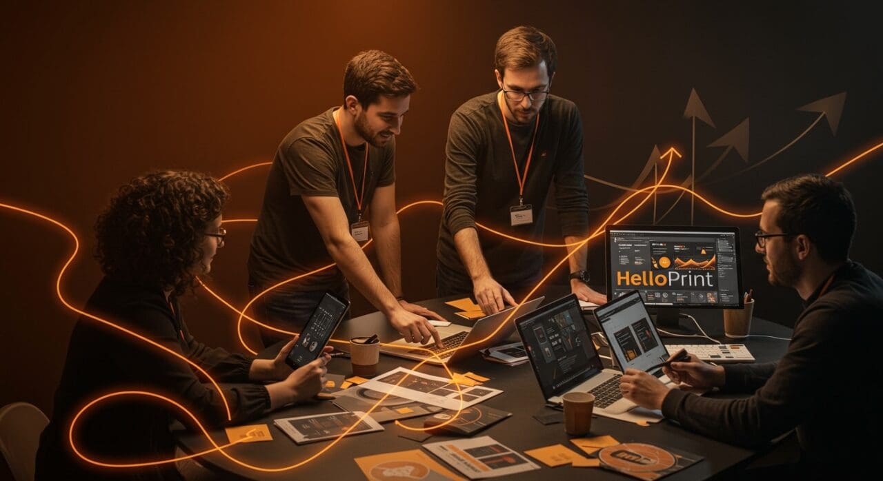 Startups valencianas integrando marketing impreso y digital para estrategias híbridas innovadoras en branding.