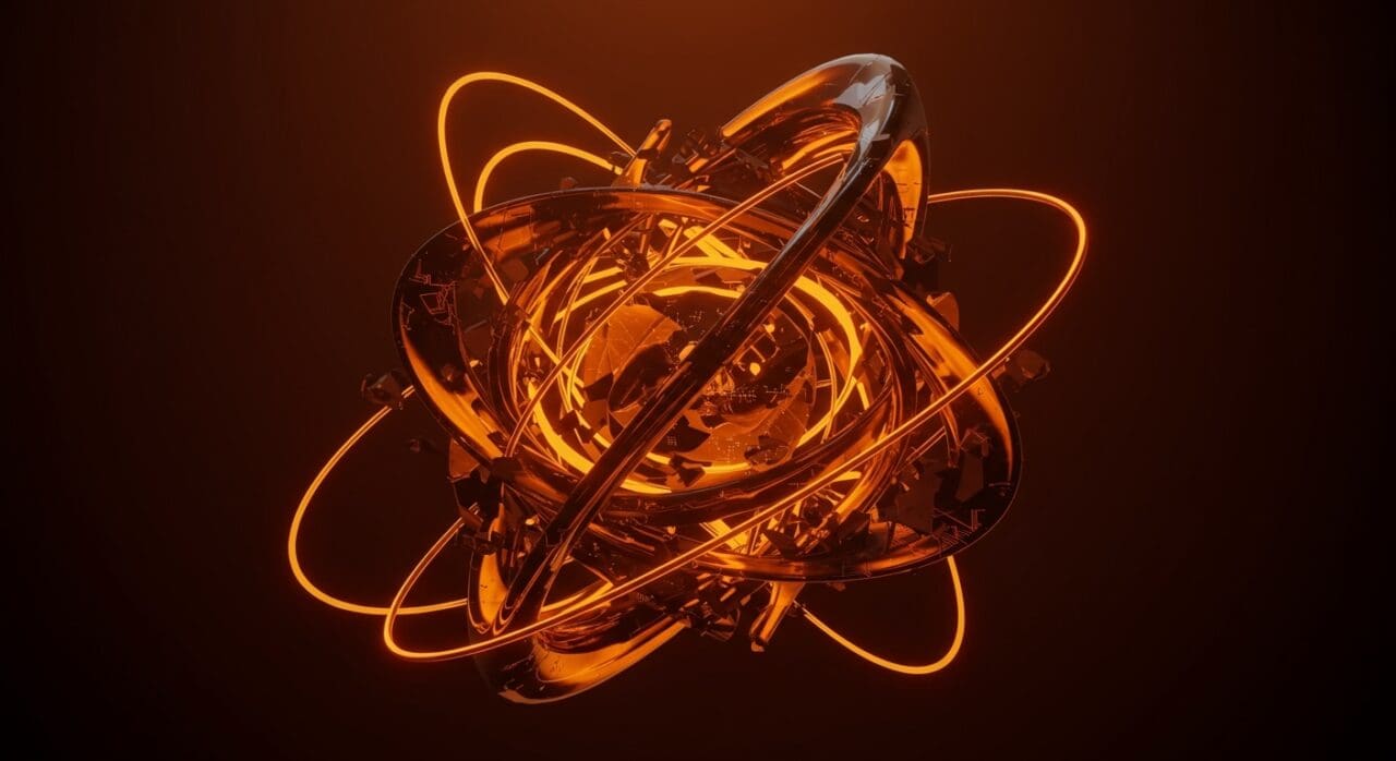 Visualización 3D de atractores extraños y teoría del caos con tecnología avanzada en un estilo editorial para startups.