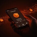 Interfaz futurista de Tor Browser 15.0 destacando mejoras en privacidad y seguridad en Android con diseño moderno en tonos naranja y negro.