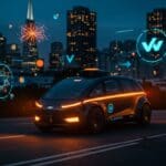 Robotaxi premium de Uber en San Francisco mostrando avances en movilidad autónoma y competencia con Waymo.