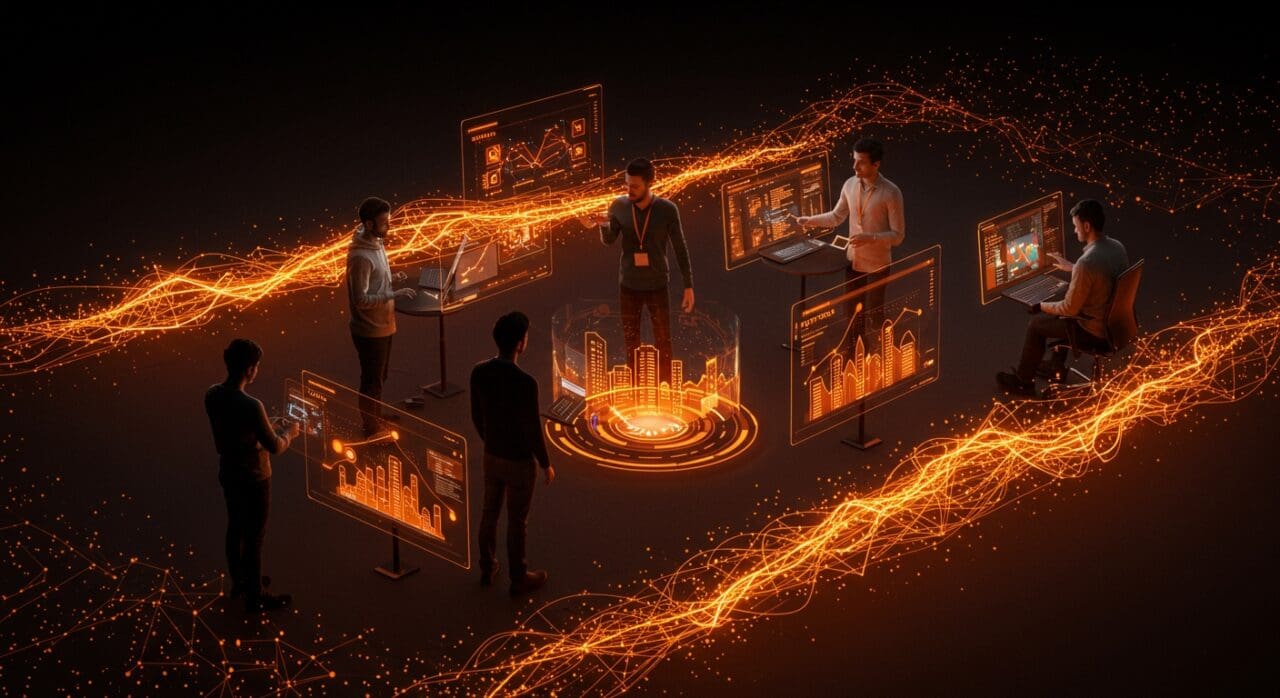 Grupo de emprendedores tecnológicos colaborando en Madrid, representando el ecosistema startup y la innovación en emprendimiento tecnológico en España.