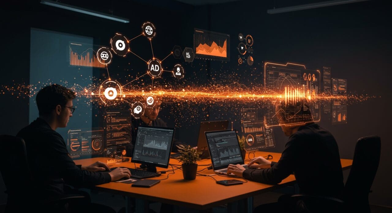 Ingenieros de software explorando la eficacia publicitaria con IA aplicada y medición avanzada en un entorno startup tech.