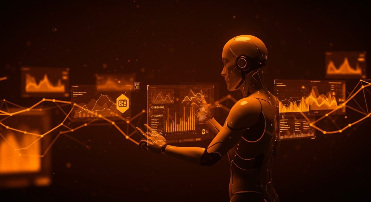 Agente de IA empresarial analizando datos en streaming en tiempo real, mostrando la importancia del contexto dinámico para la toma de decisiones precisas.