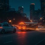 Robotaxi Waymo ignorando un autobús escolar detenido en Atlanta bajo investigación, simbolizando retos en movilidad autónoma y regulación tecnológica.