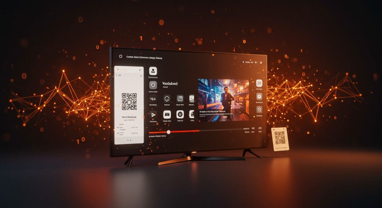 Aplicación de YouTube para TV con códigos QR y escalado por IA mostrando innovaciones en tecnología de video y tendencias de mercado.