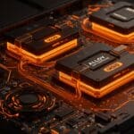 Placas de refrigeración líquida avanzadas en hardware de inteligencia artificial que ilustran la innovación tecnológica de Alloy Enterprises para gestionar el calor.
