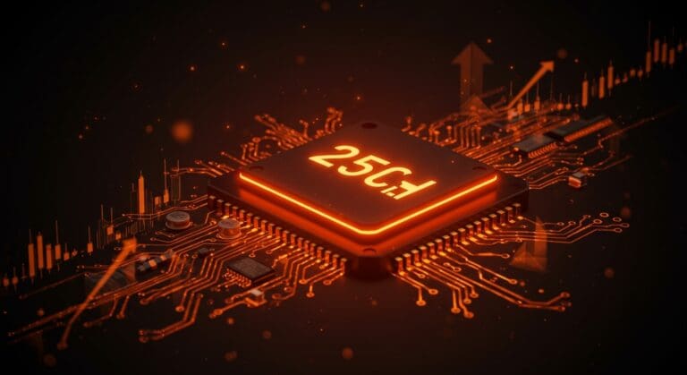 Microprocesador AMD destacado en tonos ecosistema startup, representando el crecimiento del 25% en el mercado x86 y su impacto en startups tecnológicas latinoamericanas.