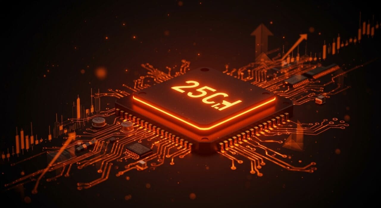 Microprocesador AMD destacado en tonos ecosistema startup, representando el crecimiento del 25% en el mercado x86 y su impacto en startups tecnológicas latinoamericanas.