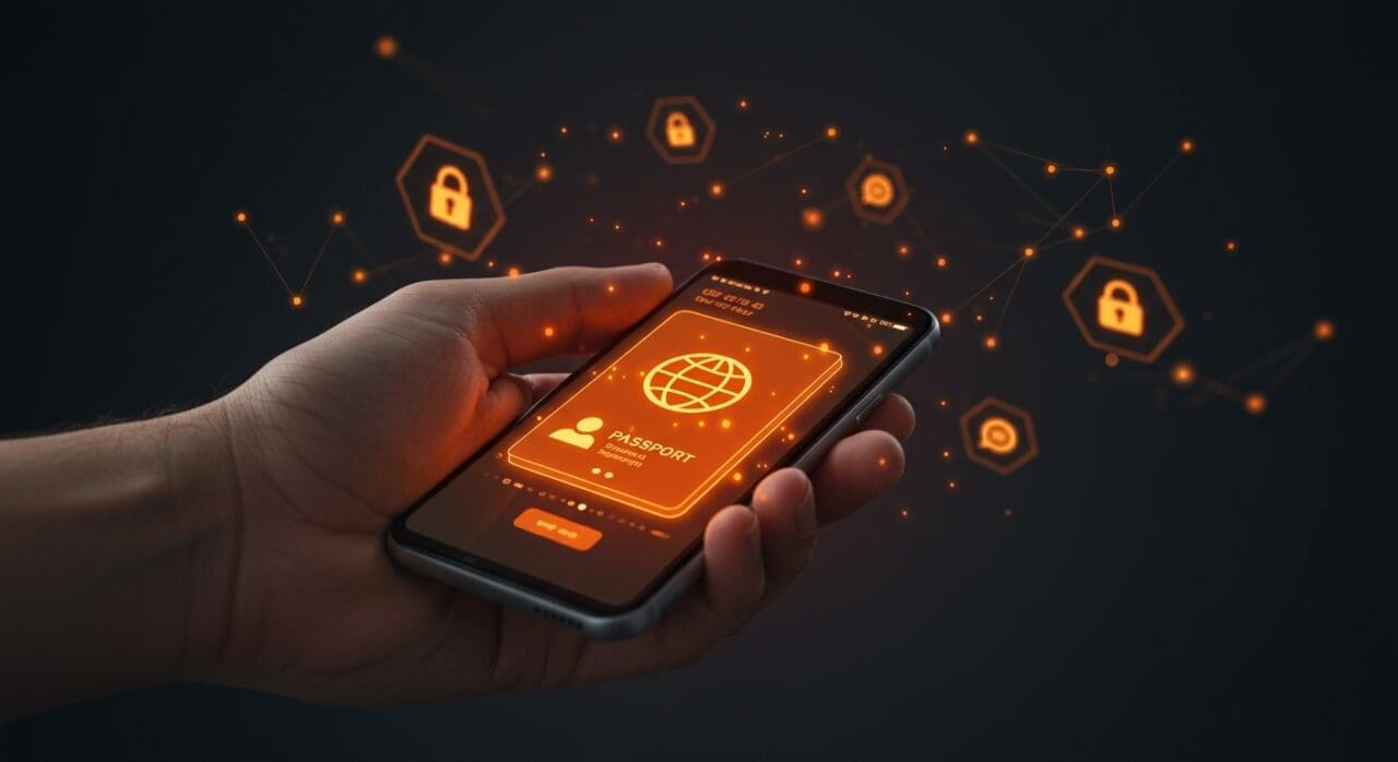 Apple Digital ID en smartphone mostrando un pasaporte digital seguro y móvil en contexto de startups tecnológicas.