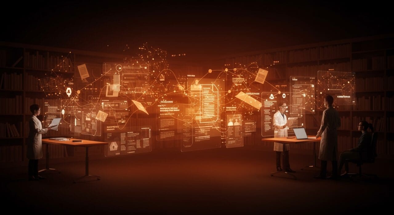 Interfaz digital mostrando revisión por pares y modelos de lenguaje en arXiv para control de artículos científicos en inteligencia artificial.