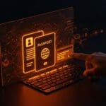 Interfaz digital autofill de pasaporte y documentos personales en Chrome, destacando automatización y seguridad en tecnología.