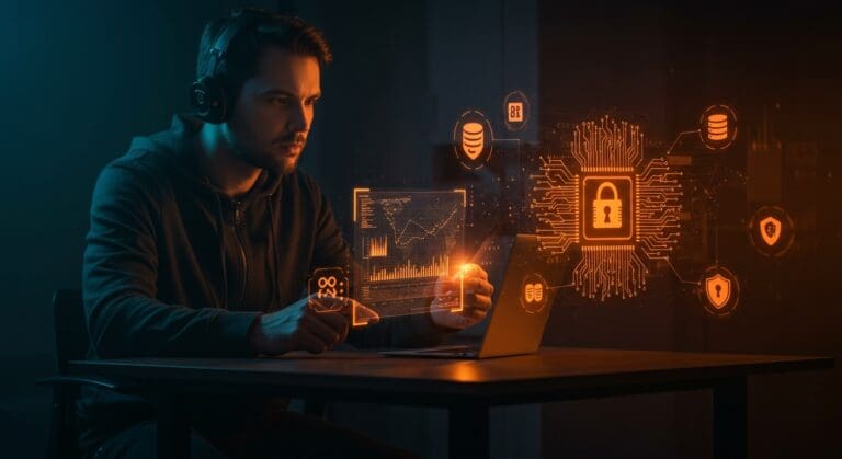 Ciberespionaje con inteligencia artificial amenazando la seguridad informática de startups tecnológicas.