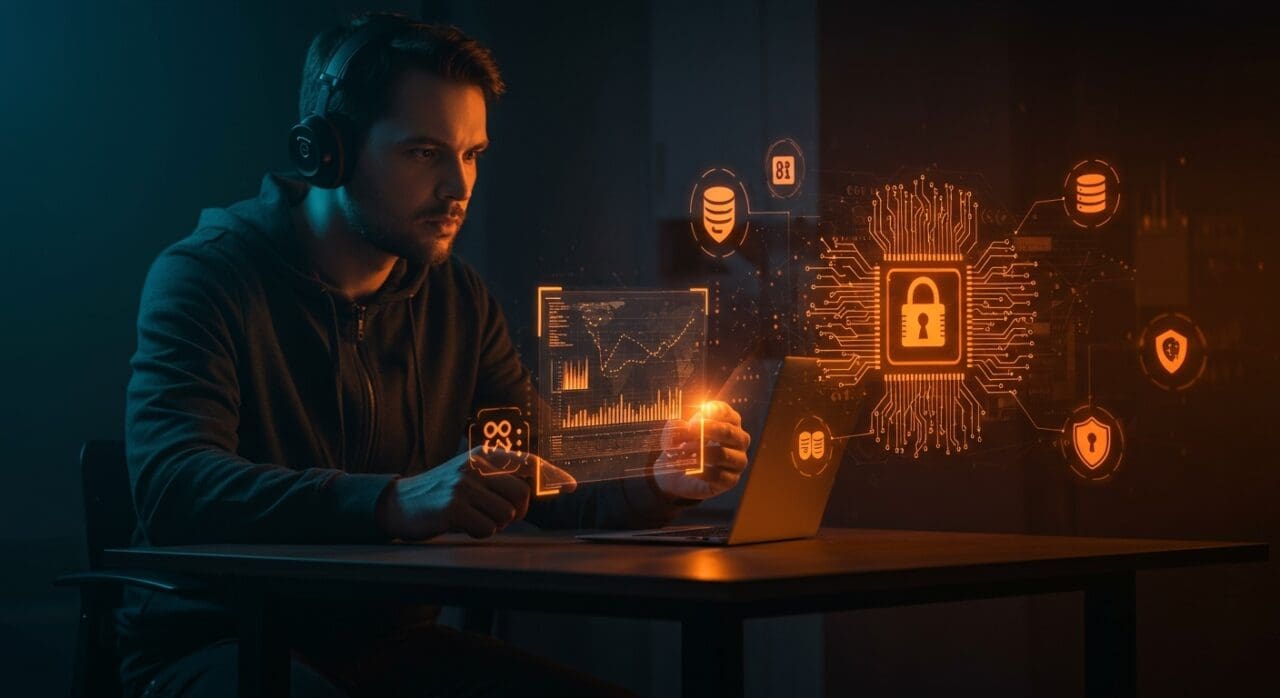 Ciberespionaje con inteligencia artificial amenazando la seguridad informática de startups tecnológicas.