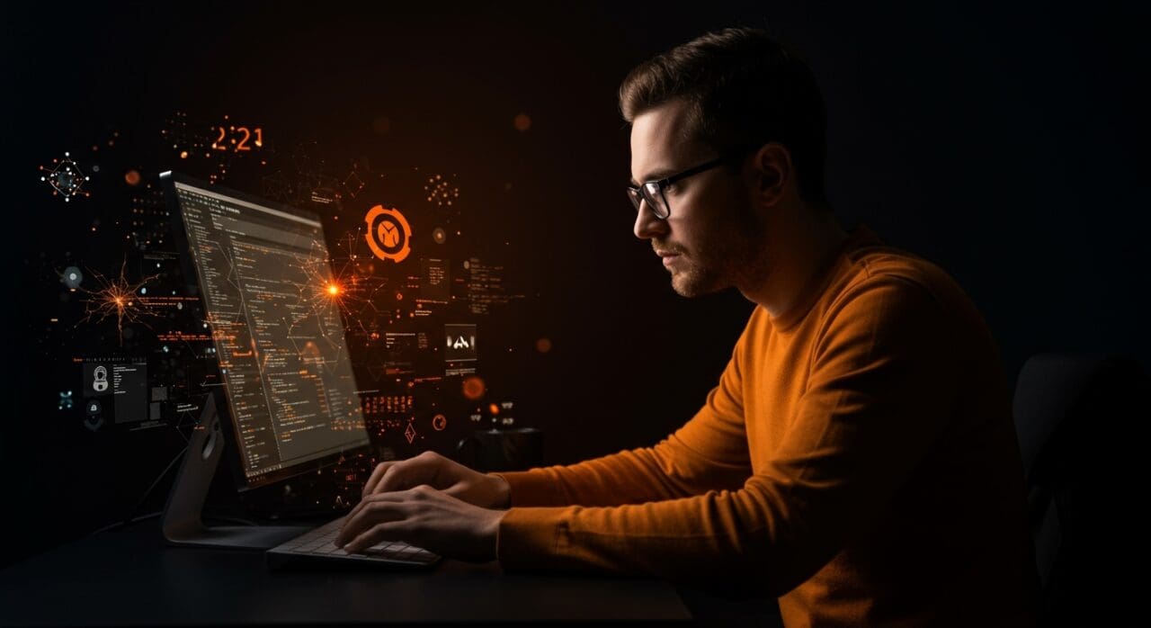 Desarrollador de software profesional usando IA Claude Code, destacando la ética y precisión en herramientas de codificación sin elementos lúdicos.