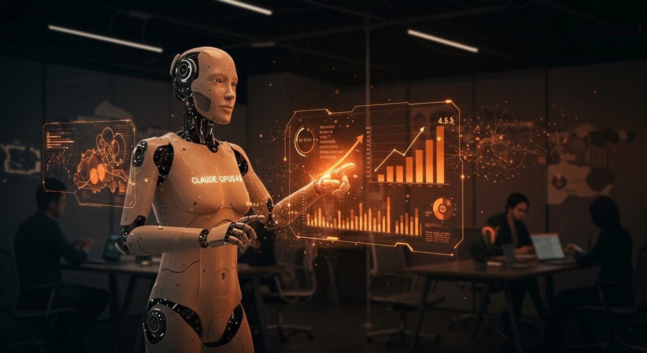 Claude Opus 4.5 de Anthropic mostrando automatización avanzada y productividad en inteligencia artificial para startups tecnológicas.
