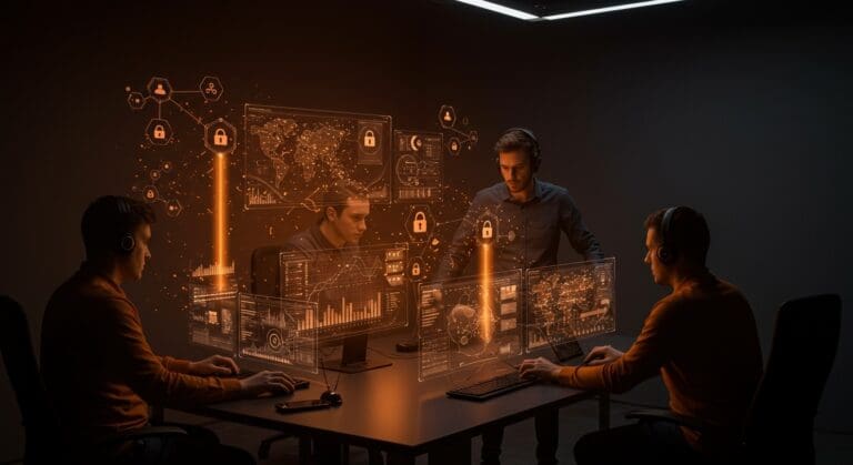 Equipo de startup SaaS gestionando incidentes en sistemas distribuidos con enfoque en seguridad y control de calidad.