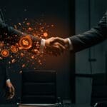 Cancelación del acuerdo de adquisición de stablecoins de $2B entre Coinbase y BVNK representada en una escena de negocio con metáforas visuales fintech y cripto.