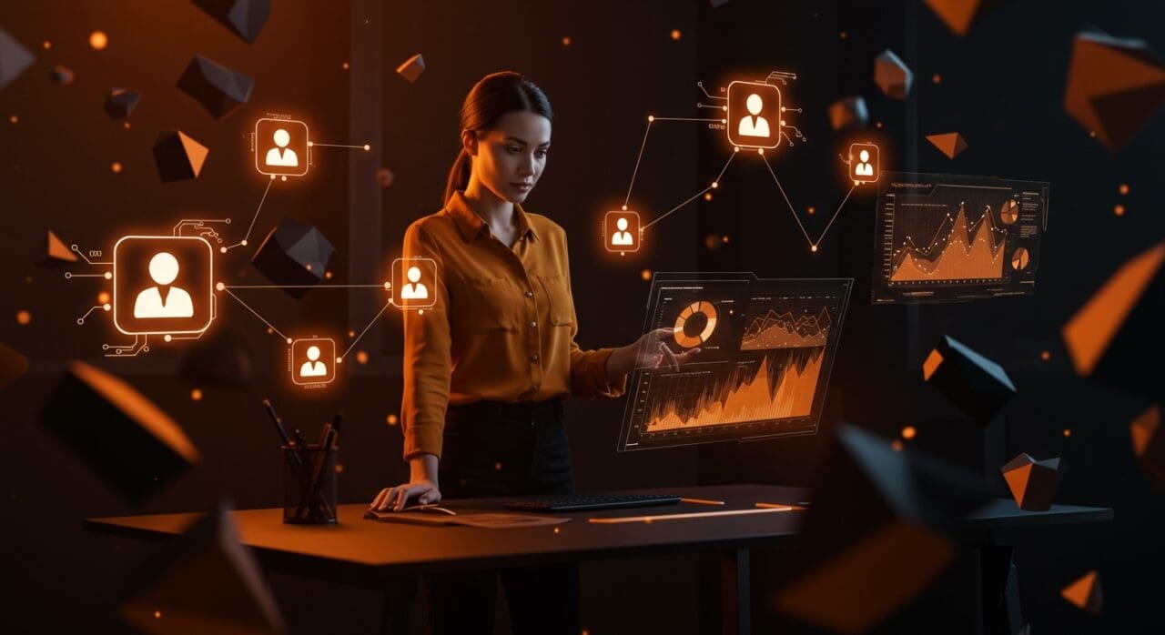 Founder tech destacando ante fondos de inversión en inteligencia artificial en un entorno digital futurista con metáforas visuales de financiamiento y mercado de IA.