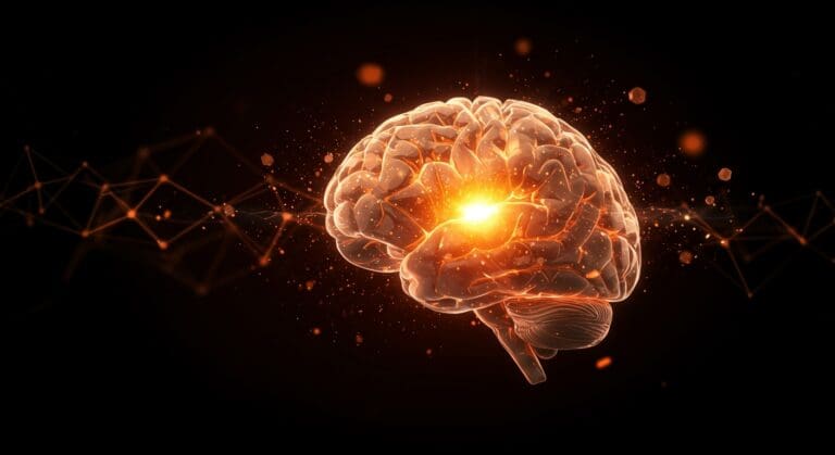 Ilustración de un cerebro iluminado mostrando momentos Aha e insights para impulsar la innovación en startups con creatividad y neurociencia.