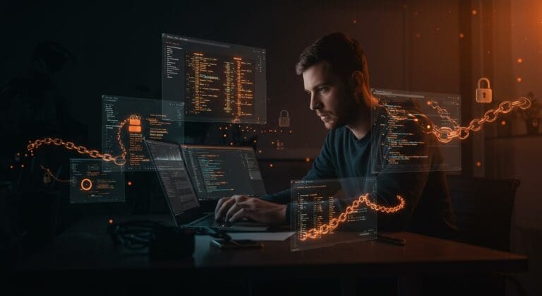 Concurrencia en SQLite ilustrada con un fundador trabajando y representaciones visuales de gestión de bloqueos optimista y pesimista en bases de datos para soluciones efectivas en startups.