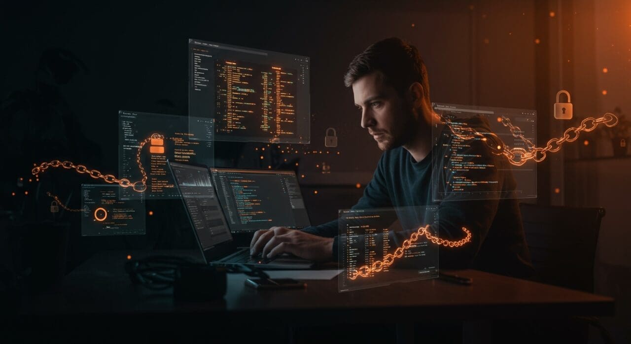 Concurrencia en SQLite ilustrada con un fundador trabajando y representaciones visuales de gestión de bloqueos optimista y pesimista en bases de datos para soluciones efectivas en startups.