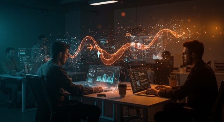 Colaboración de desarrolladores en startup tecnológica usando context engineering y automatización con IA para mejorar el desarrollo de software.