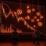 Empresas fintech vendiendo tokens ante caída de acciones, ilustrando la volatilidad del mercado financiero y tendencias de inversión en LATAM.