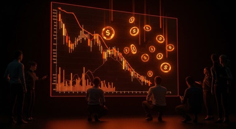 Empresas fintech vendiendo tokens ante caída de acciones, ilustrando la volatilidad del mercado financiero y tendencias de inversión en LATAM.