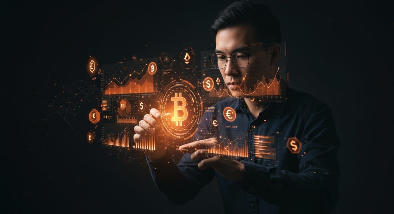 Cumplimiento fiscal y riesgos en criptomonedas mostrando visualización digital de activos y regulación en ecosistema fintech.