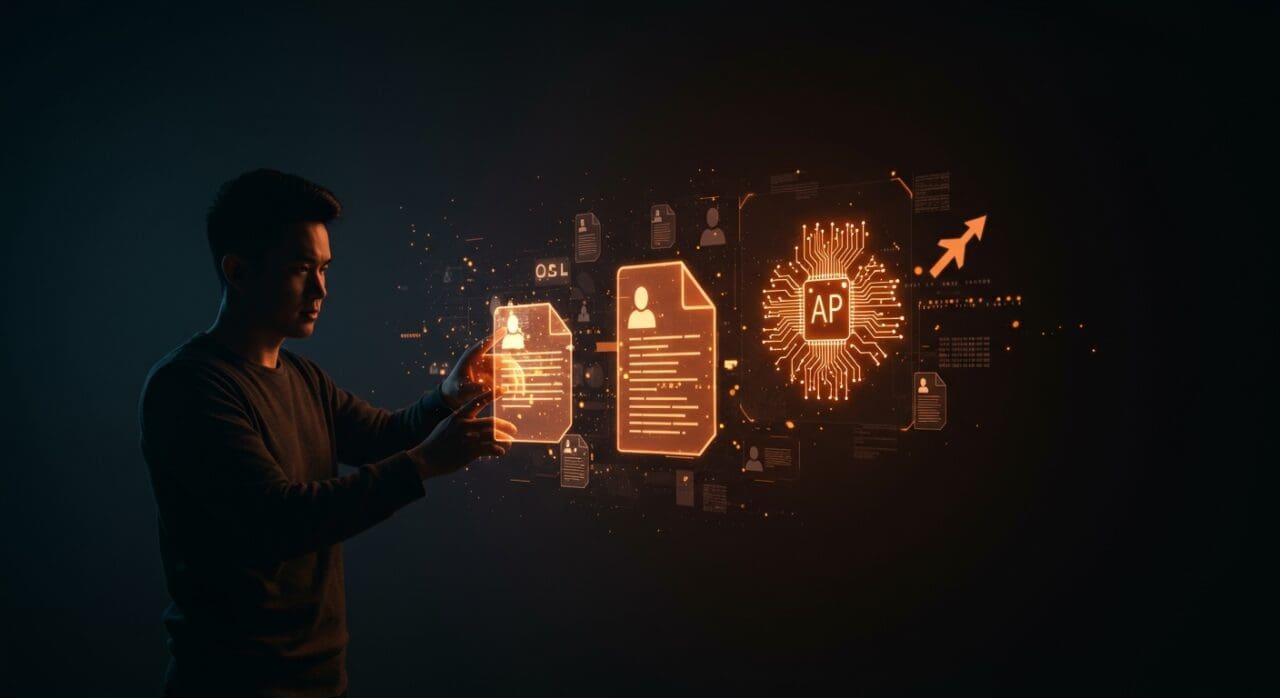 Fundador de startup utilizando IA para automatización y procesamiento de PDFs con Databricks en un entorno tecnológico avanzado.