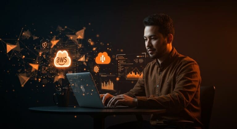 Ingeniero de infraestructura remoto trabajando con AWS y DevOps en una startup tecnológica, destacando automatización y colaboración en infraestructuras cloud.