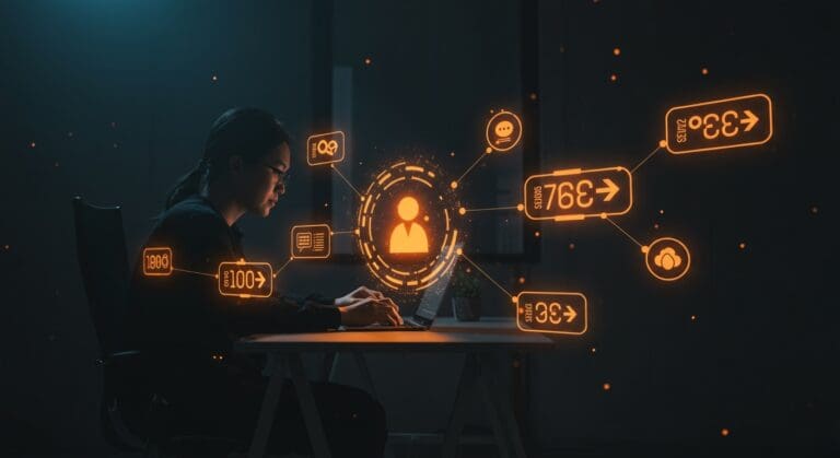Desarrollador trabajando con workflows de tareas en segundo plano y automatización en Django 6.0 con estética startup naranja y negra.