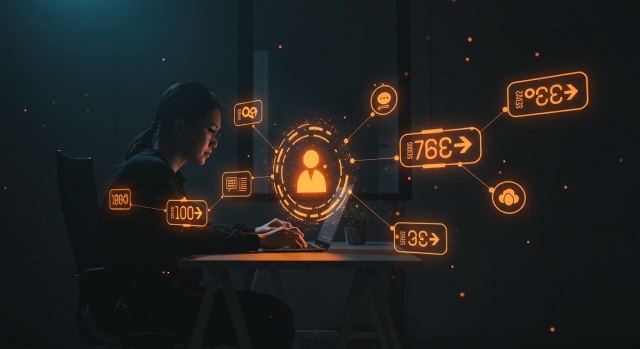 Desarrollador trabajando con workflows de tareas en segundo plano y automatización en Django 6.0 con estética startup naranja y negra.