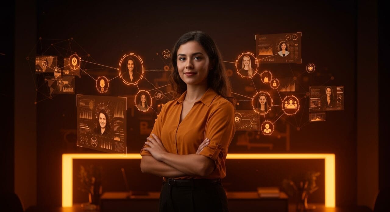 Liderazgo femenino en emprendimiento y tecnología, representando la visibilidad y comunidad de startups hispanas.