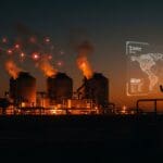 Planta de energía geotérmica en Texas con innovador visualizando almacenamiento energético y red ERCOT, innovación en tecnología limpia.