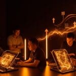 Fundadores de startups de energy tech colaborando en innovación y aceleración con funding en energía limpia en Alabama.