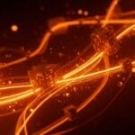 Ilustración de canales de alto rendimiento en Rust para programación concurrente con metáforas visuales de concurrencia y eficiencia, destacando Crossfire.