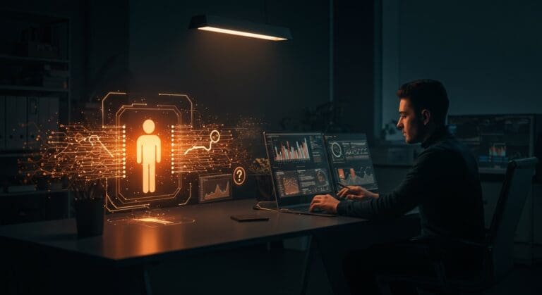 Escena futurista de búsqueda web con Parallel Search API para IA mostrando optimización y automatización tecnológica en startups.
